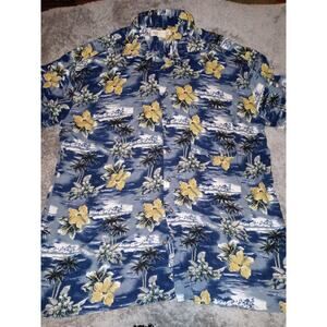 Natural Issue Mens Size L Button Up Shirt Hawaiian Short Sleeve Blue Rayon